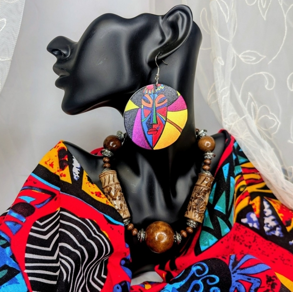 Vibrant Abstract African Face Earrings